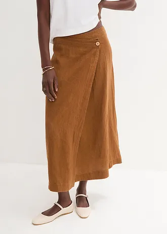 Jupe portefeuille 100 % lin, Couleur: marron cognac