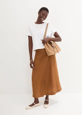 Zavinovací sukně z čistého lnu • koňakově hnědá • bonprix obchod