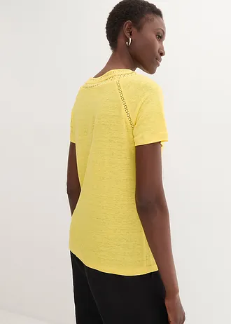 Tričko z čistého lnu s krajkou • kukuřičně žlutá • bonprix obchod