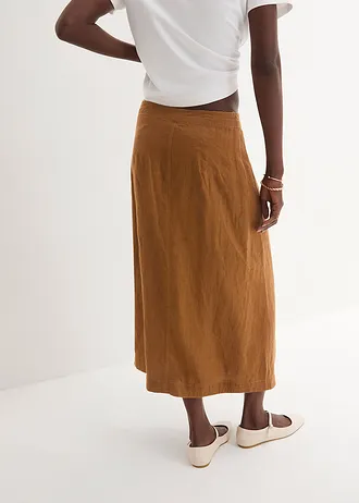 Jupe portefeuille 100 % lin, Couleur: marron cognac