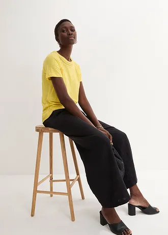 Tričko z čistého lnu s krajkou • kukuřičně žlutá • bonprix obchod