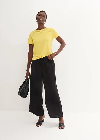 Tričko z čistého lnu s krajkou • kukuřičně žlutá • bonprix obchod