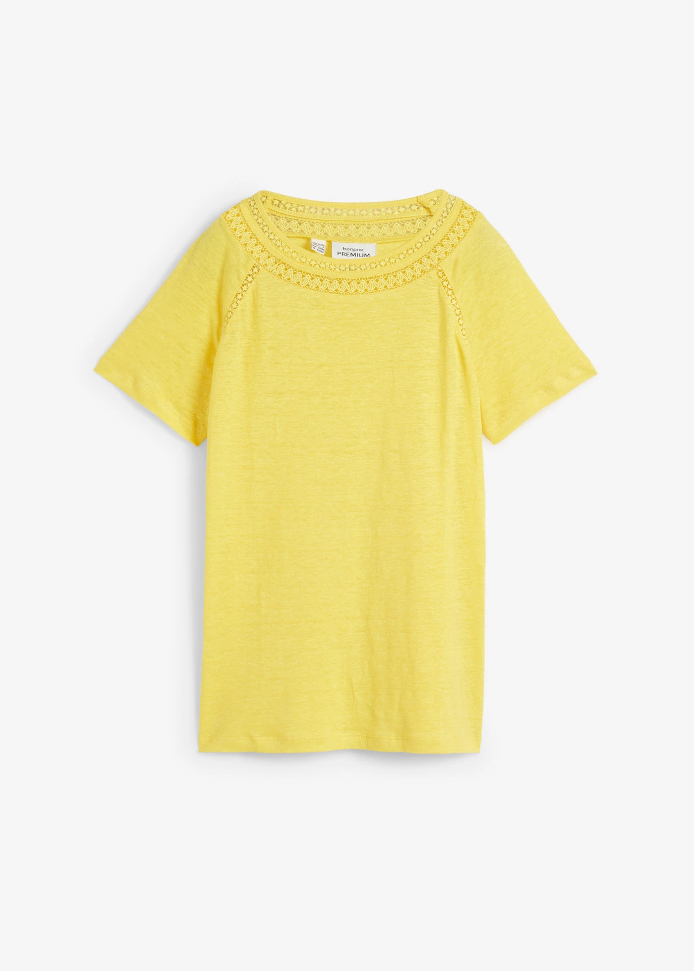 Tričko z čistého lnu s krajkou • kukuřičně žlutá • bonprix obchod