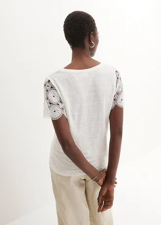 Shirt van puur linnen met gehaakte mouwen • wolwit • bonprix online shop