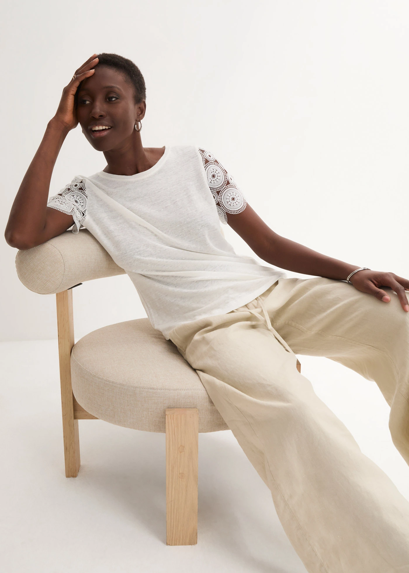 Shirt van puur linnen met gehaakte mouwen • wolwit • bonprix online shop