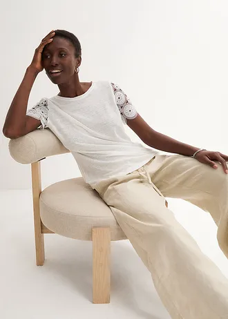 Shirt van puur linnen met gehaakte mouwen • wolwit • bonprix online shop