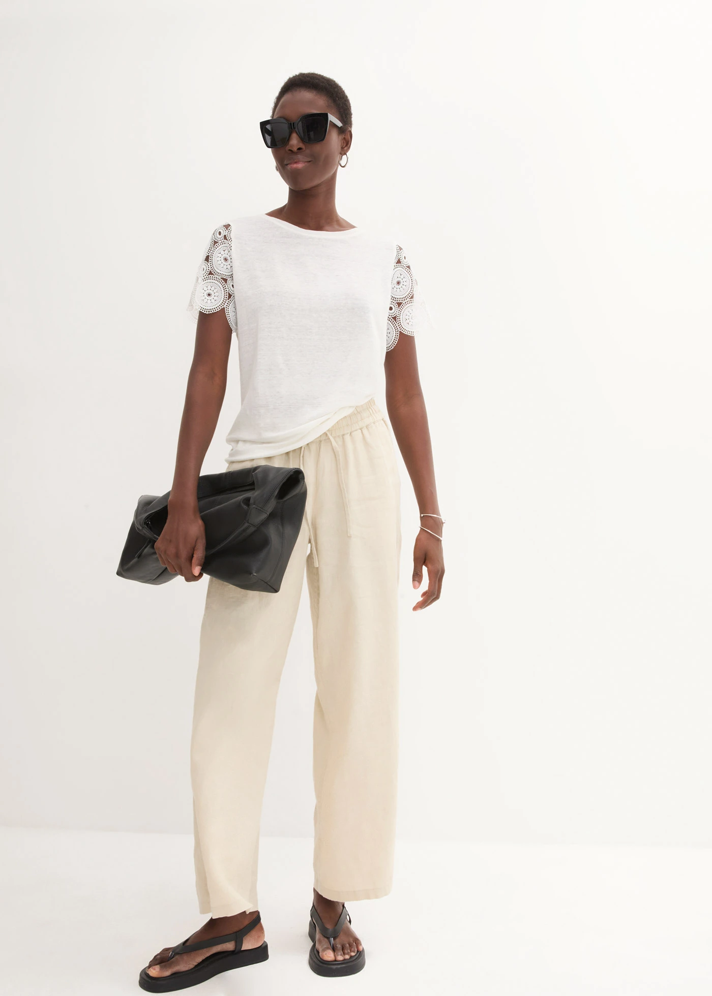 Shirt van puur linnen met gehaakte mouwen • wolwit • bonprix online shop