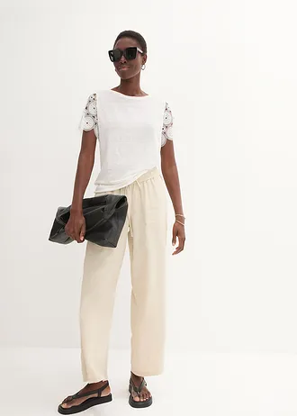 Shirt van puur linnen met gehaakte mouwen • wolwit • bonprix online shop