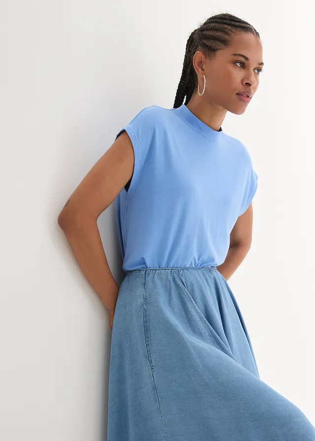 T-shirt van zachte viscose, Kleur: middenblauw