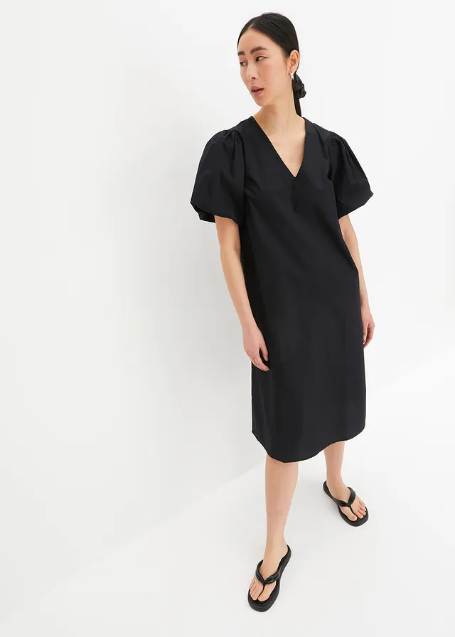 Robe midi tissée en coton, Couleur: noir