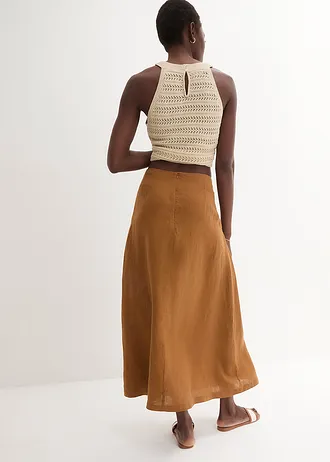 Linnen rok met plooien • cognac • bonprix online shop