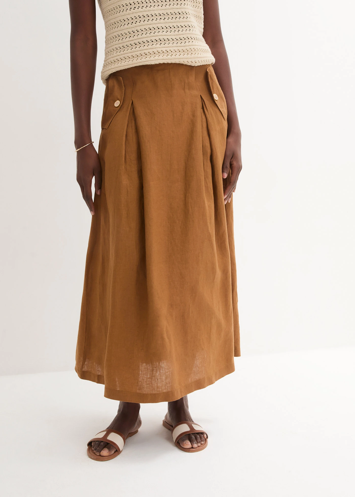 Linnen rok met plooien • cognac • bonprix online shop