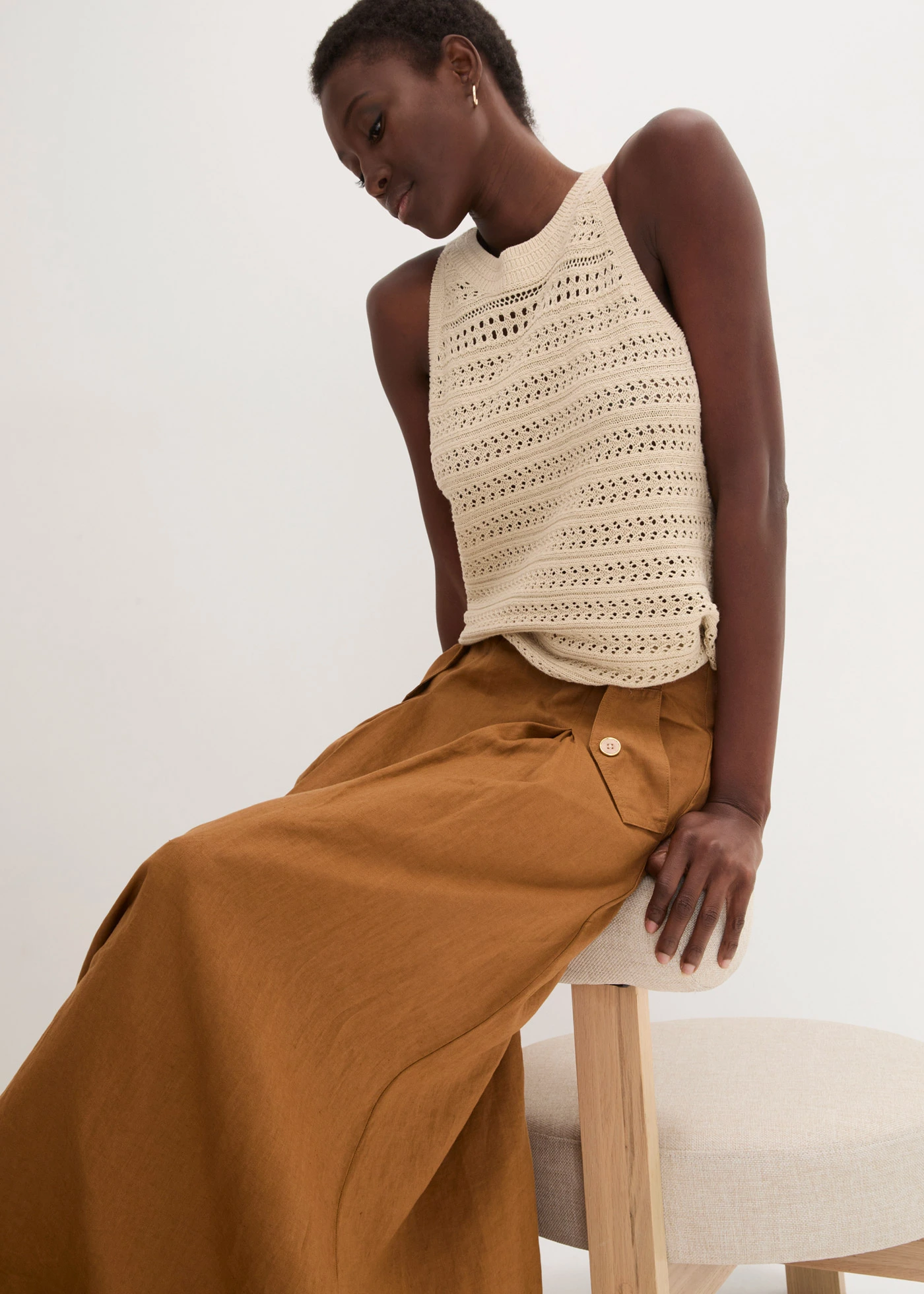 Linnen rok met plooien • cognac • bonprix online shop