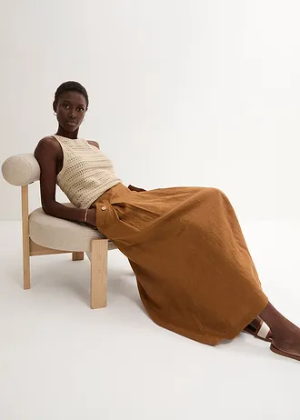 Linnen rok met plooien • cognac • bonprix online shop