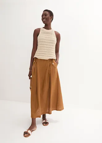 Linnen rok met plooien • cognac • bonprix online shop