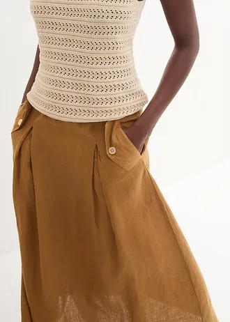Linnen rok met plooien • cognac • bonprix online shop