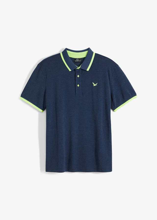 Polo en piqué 100% coton, Couleur: bleu foncé chiné