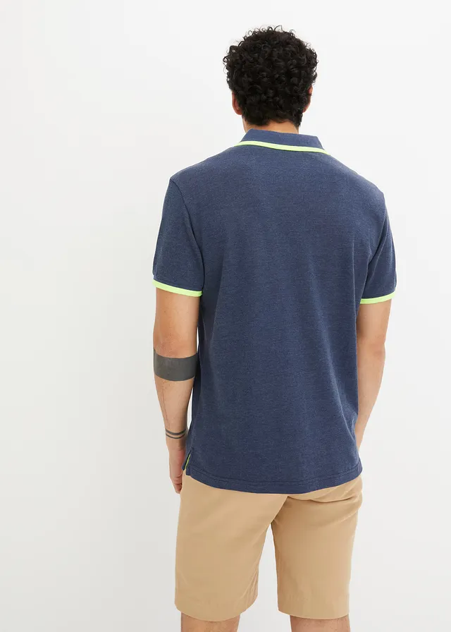 Piqué poloshirt met biologisch katoen, Kleur: donkerblauw mêlee
