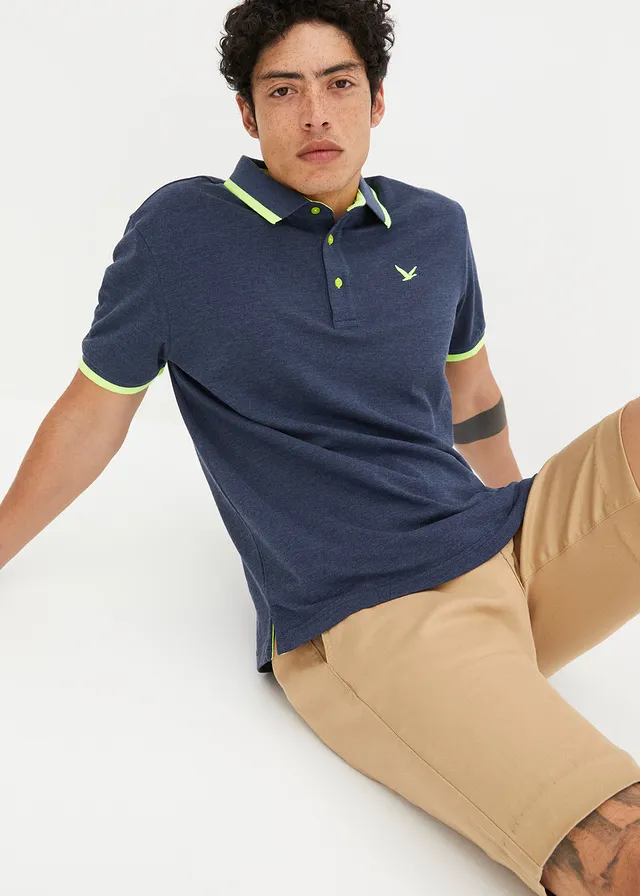 Piqué poloshirt met biologisch katoen, Kleur: donkerblauw mêlee