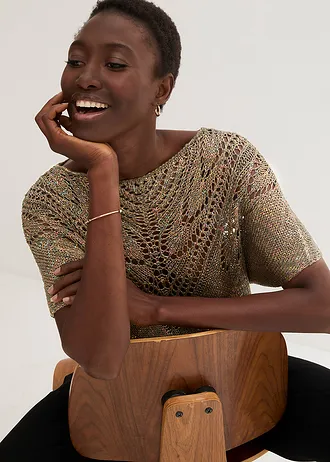 Ažurový svetr s barevnými pajetkami • tmavě olivová více barev • bonprix obchod