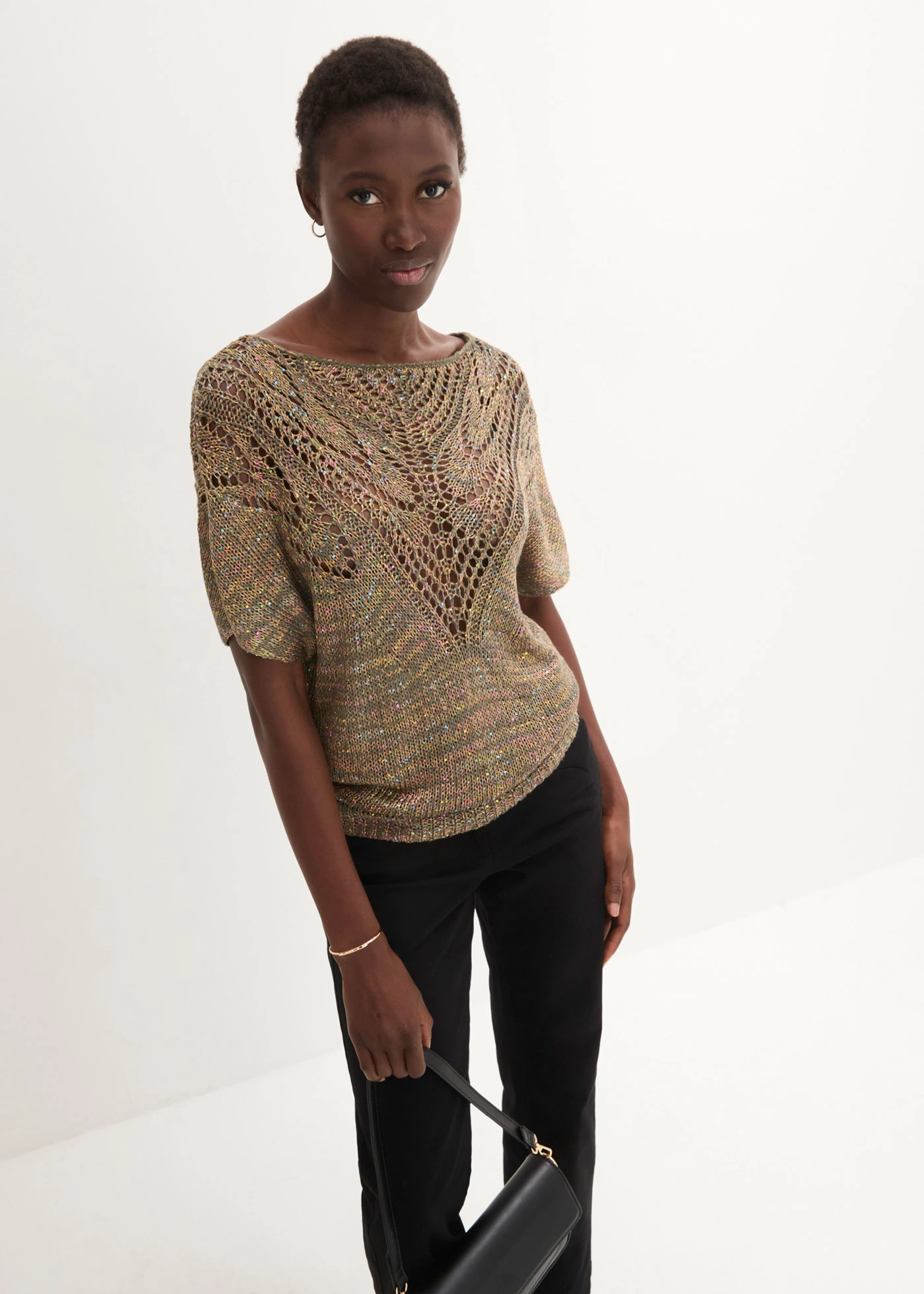 Ažurový svetr s barevnými pajetkami • tmavě olivová více barev • bonprix obchod