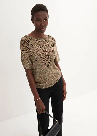 Ažurový svetr s barevnými pajetkami • tmavě olivová více barev • bonprix obchod