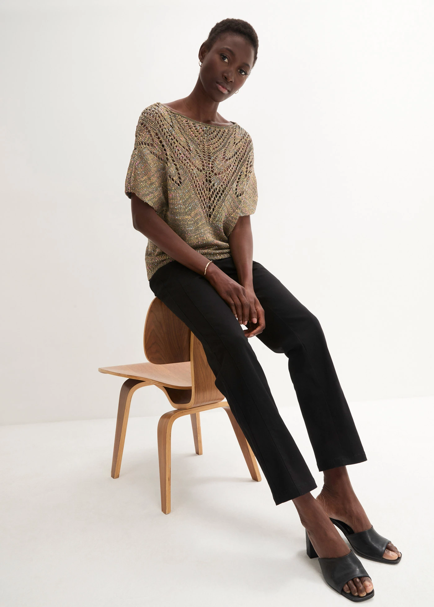 Ažurový svetr s barevnými pajetkami • tmavě olivová více barev • bonprix obchod