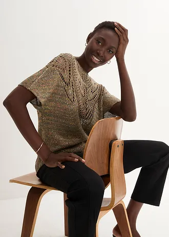 Ažurový svetr s barevnými pajetkami • tmavě olivová více barev • bonprix obchod