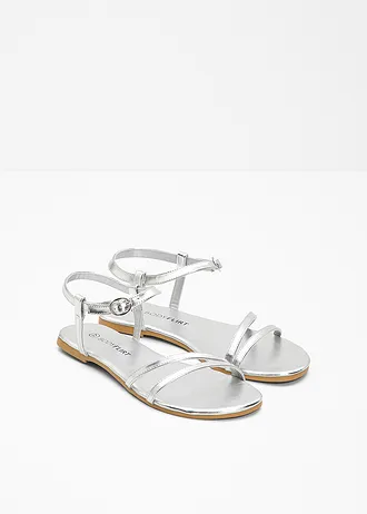Sandalen met riempjes in metallic look • zilverkleur • bonprix online shop