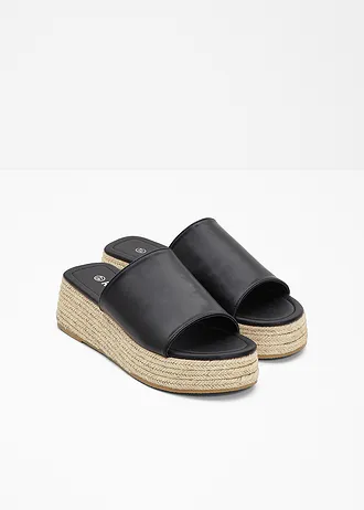 Plateau slippers met hak in raffia-look • zwart • bonprix online shop