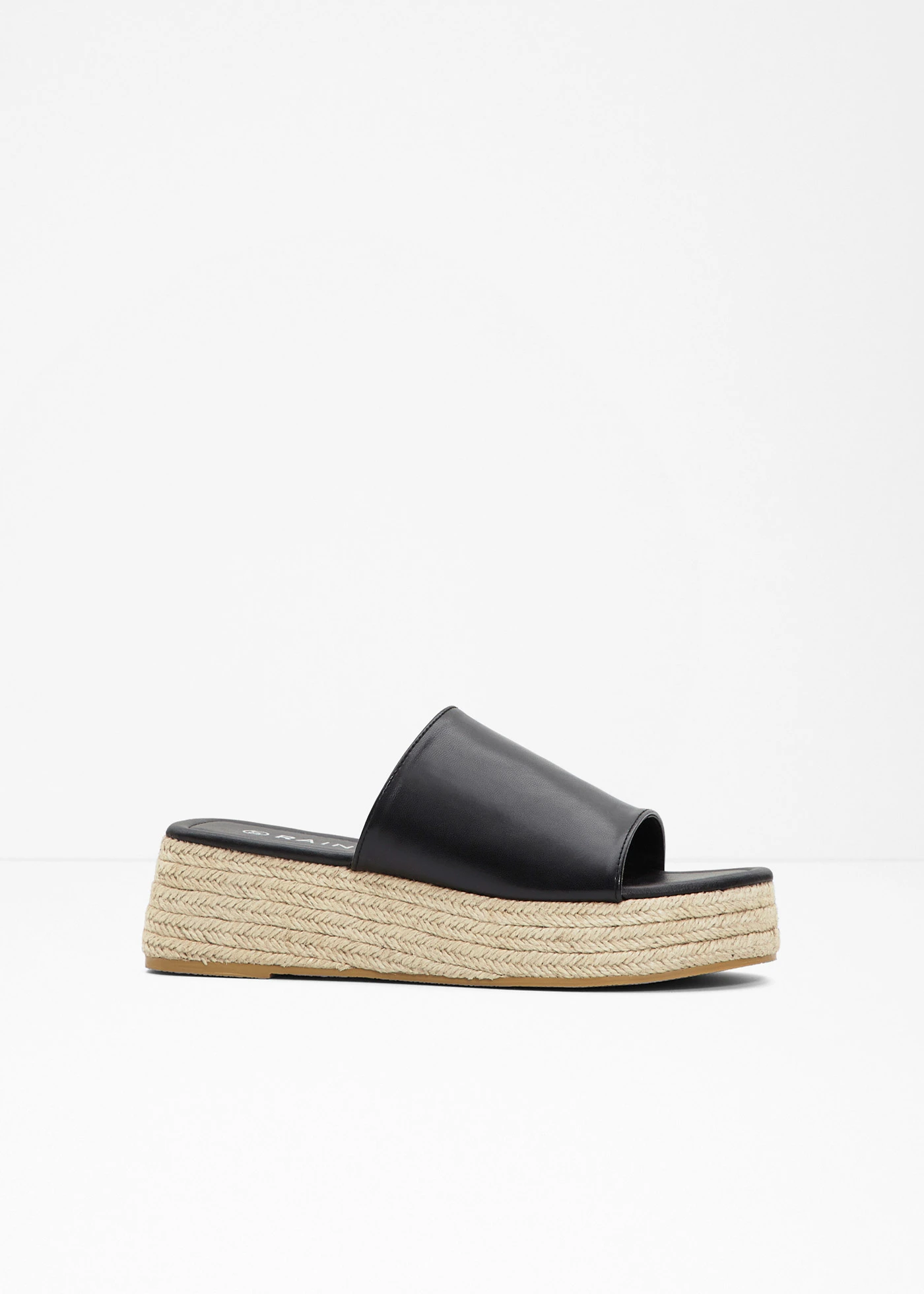 Plateau slippers met hak in raffia-look • zwart • bonprix online shop
