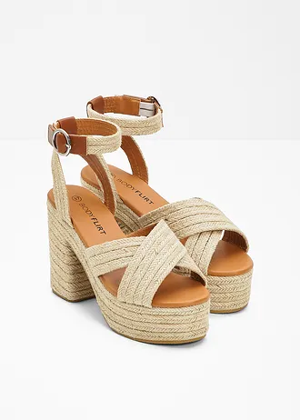 Sandály na platformě, barva: přírodní - koňaková