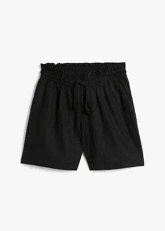Paperbag short met linnen, Kleur: zwart