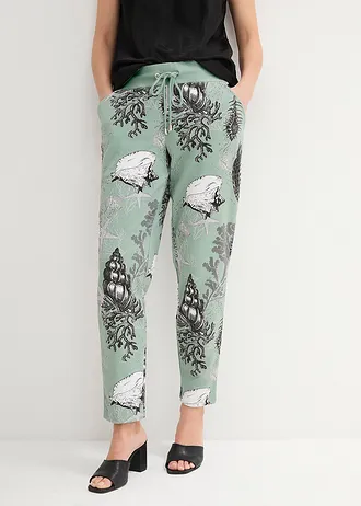 Pantalon en molleton de coton mélangé • gris vert-blanc cassé • Boutique bonprix