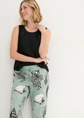 Pantalon en molleton de coton mélangé • gris vert-blanc cassé • Boutique bonprix