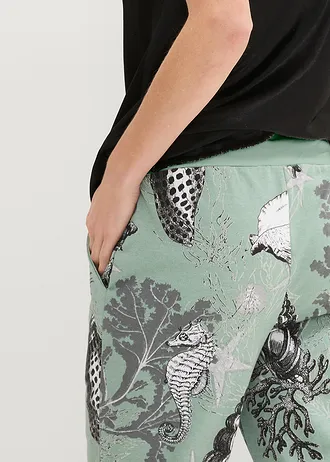 Pantalon en molleton de coton mélangé • gris vert-blanc cassé • Boutique bonprix