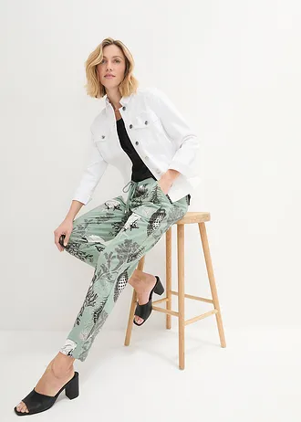 Pantalon en molleton de coton mélangé • gris vert-blanc cassé • Boutique bonprix