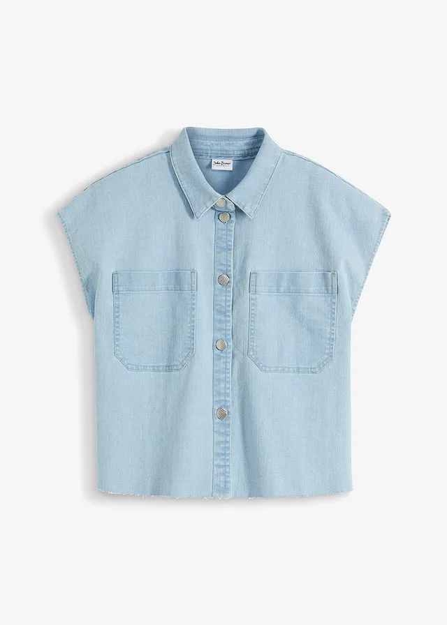 Cămașă boxy scurtă de blugi • bleu denim uzat • magazin bonprix