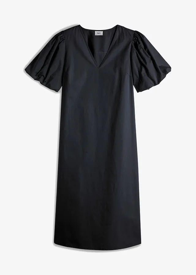 Robe midi tissée en coton, Couleur: noir