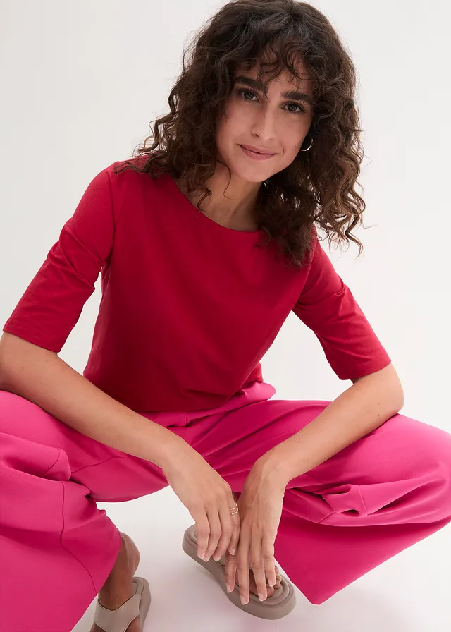 Shirt met boothals, halflange mouw, Kleur: avondrood
