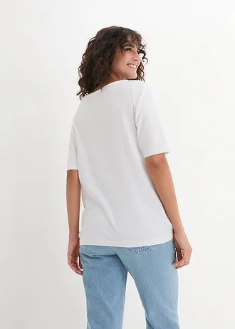 Tričko s lodičkovým výstřihem, barva: bílá