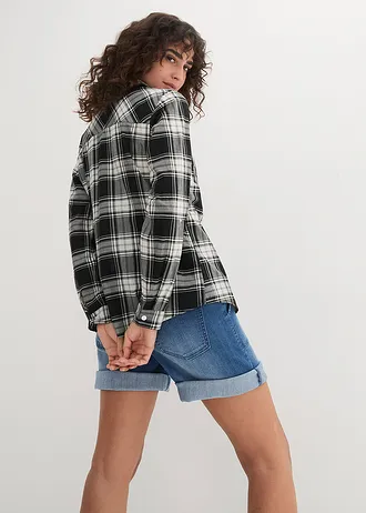 Geruite overhemdblouse van katoen • zwart-wit geruit • bonprix online shop