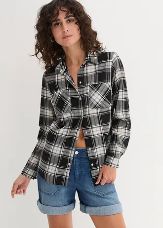 Geruite overhemdblouse van katoen • zwart-wit geruit • bonprix online shop