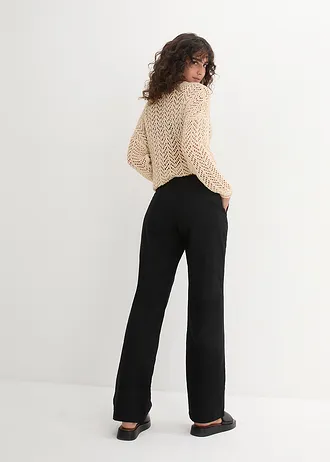 Pantalon large en lin et coton, Couleur: noir