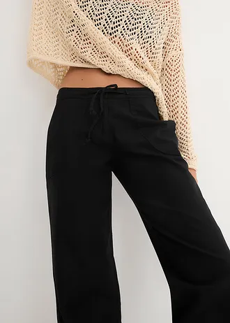 Pantalon large en lin et coton • noir • Boutique bonprix