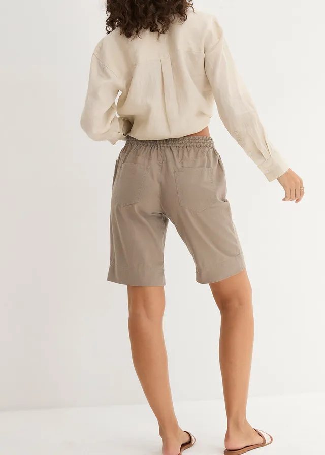 Bermuda en lin majoritaire, Couleur: taupe