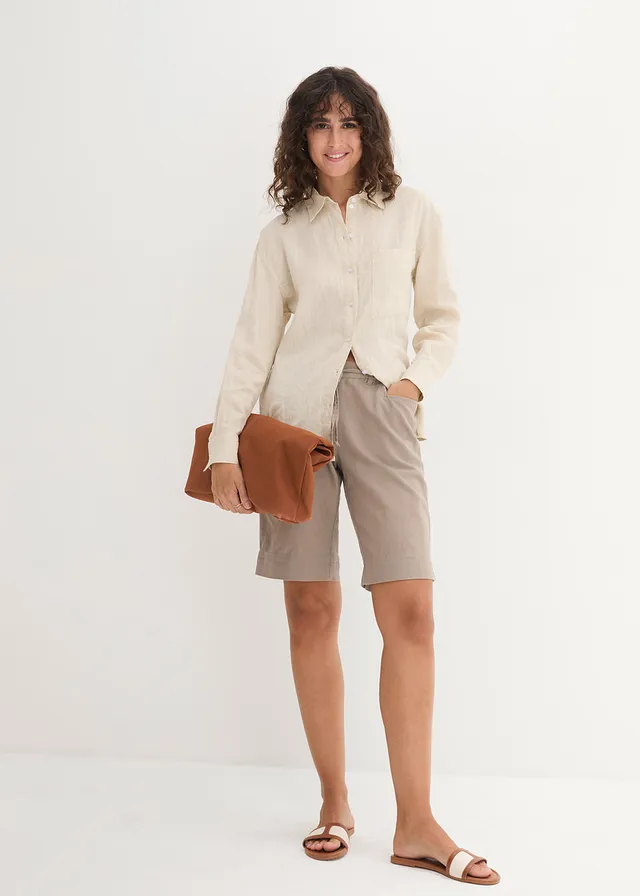 Bermuda en lin majoritaire, Couleur: taupe