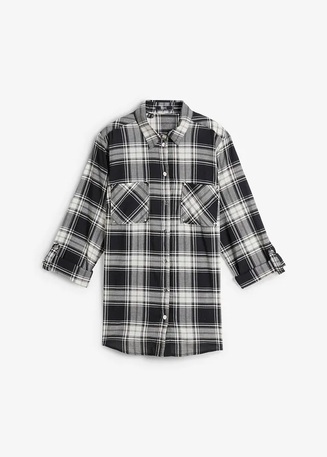 Geruite overhemdblouse van katoen • zwart-wit geruit • bonprix online shop