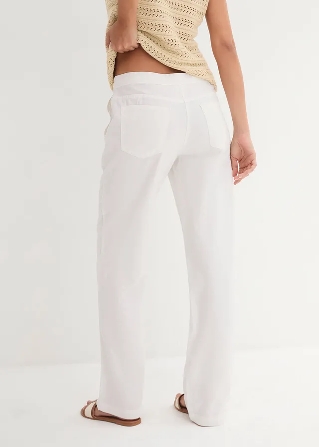 Pantalon large en lin et coton, Couleur: blanc