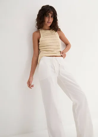 Pantalon large en lin et coton • blanc • Boutique bonprix